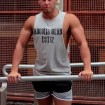 Hot sell loose fit sleeveless low cut gym t shirt 